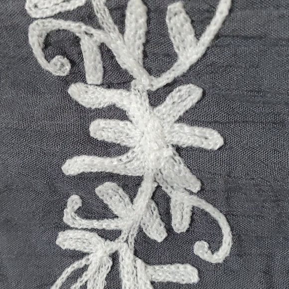 BOHO DAZE GAUZY GRAY WHITE SLIP DRESS PEASANT EMBROIDERED SUMMER MINI GYPSY BABY - Picture 3 of 7